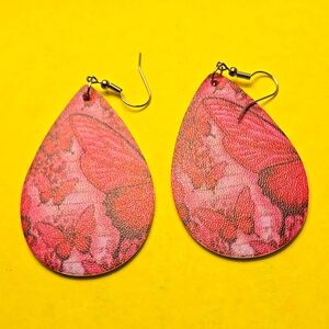 Bohemian Pink Butterfly Drop & Dangle Earrings PU Leather, Stainless Steel Hook